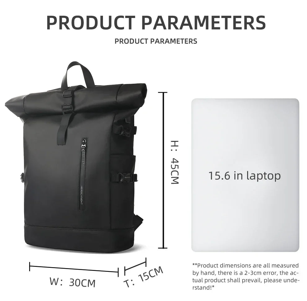 Heroic Knight Men's backpack Waterproof Roll Top Backpack Women Travel Expandable USB Charging Large Capacity Laptop Bag Mochila
