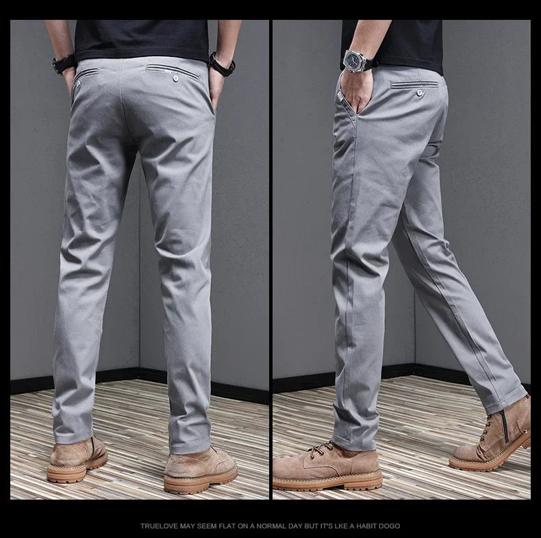 2024 Spring Summer Men's Casual Pants 97.8% Cotton Business Korean Fashion Slim Fit Stretch Gray Black Khaki Trousers Male Pant