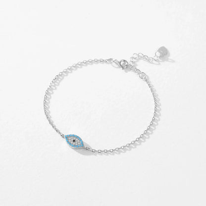 Pure 925 Sterling Silver Fashion Natural Turquoise Blue Eyes Bracelet Chain Link For Women Pave Setting CZ Fine Jewelry