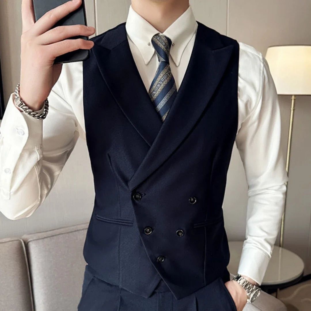 Men Vest Black With Lapel Solid Double Button Waistcoat For Wedding Groom Banquet Business Casual Work Daily Men Suit Vest