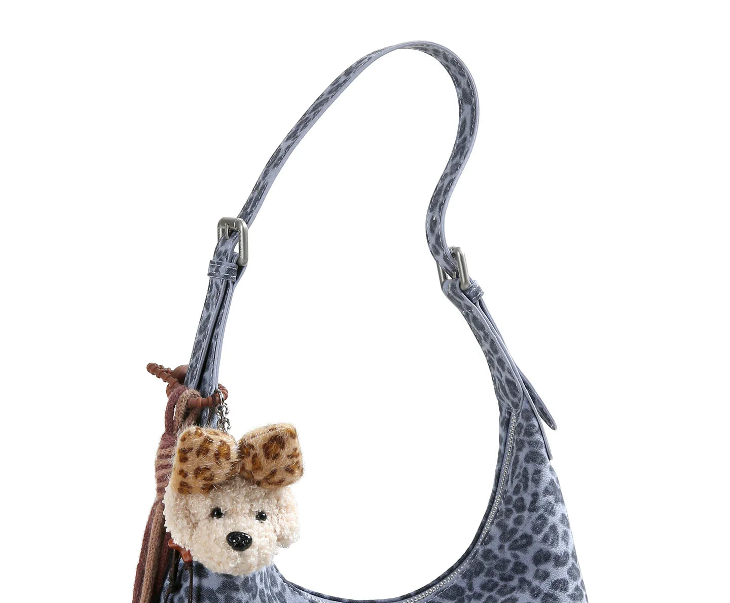 y2k leopard Print Shoulder Bag, Cute Puppy Pendant, Large Capacity Hobo Bag for Women's Casual Commute 3-Way Carry