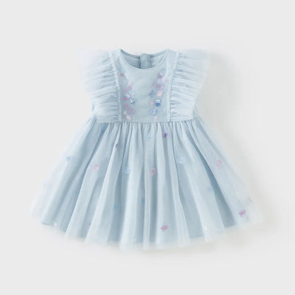 Girls Baby Princess Dress Summer Sweet Shell Embroidery Kids Mesh Elegant Dress Party Outdoor Seaside DB2251295