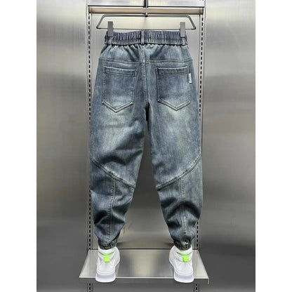 Blue Denim Jeans Loose Harem Pants Elastic Waist Cuffs Casual Spring Autumn Luxury Clothing Men korean 2024 New Men's Fashion