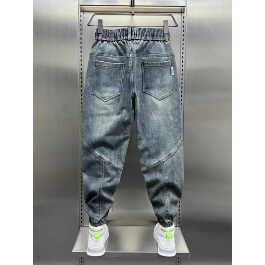 Blue Denim Jeans Loose Harem Pants Elastic Waist Cuffs Casual Spring Autumn Luxury Clothing Men korean 2024 New Men's Fashion