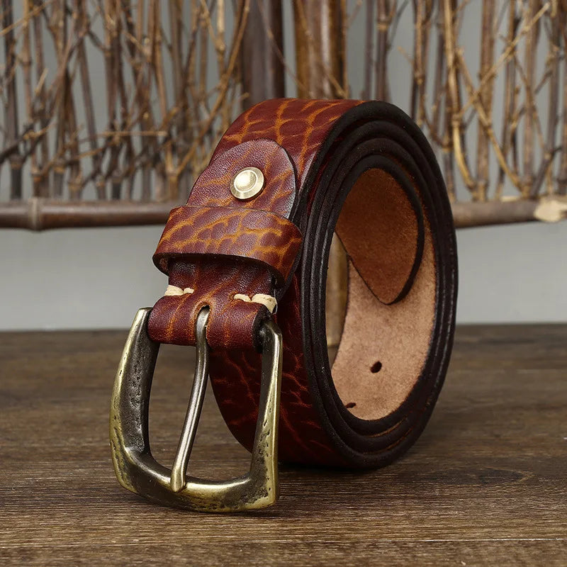 3.8CM Men High Quality Genuine Leather Belt Luxury Copper Buckle Belts Thickening Pure Cowskin Vintage Strap Male Jeans for Man