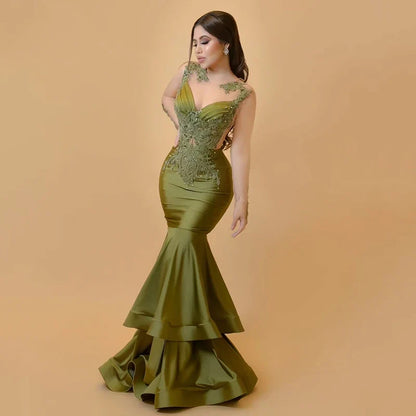 2024 Mermaid Prom Evening Dresses Appliques Beadings Satin Night Dress Saudi Arabia Cocktail Party Prom Gown Customize