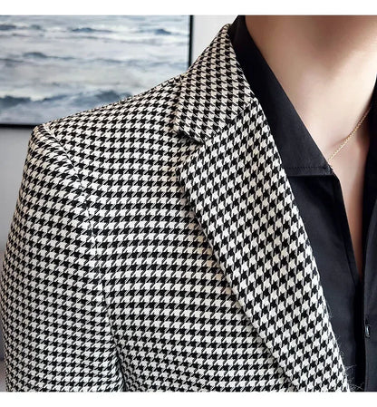 2025 Spring Men's Plaid Suit Jacket Korean Luxury Business Slim Fit Social Suit Jacket Formal Social Party Wedding Prom Tuxedo
