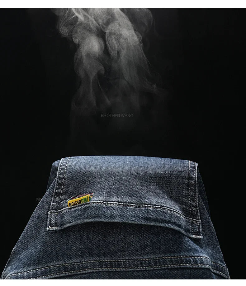 Spring Summer Thin Men's Classic Jeans Elastic Loose Straight Cotton Casual Denim Trousers Brand Clothing Business Male Pants
