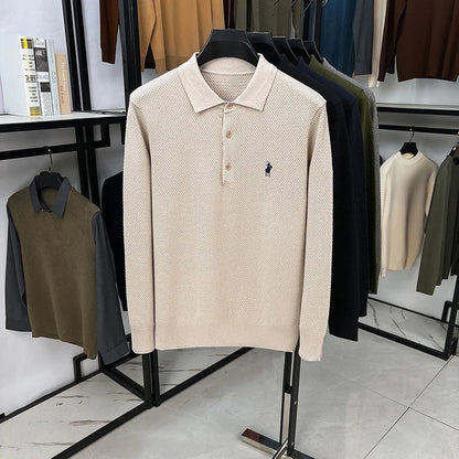 Light Luxury Cotton Long Sleeved T-shirt Men's Fashion Trend Lapel Autumn Paul Embroidery Polo Shirt Men's Long Sleeved Clothes