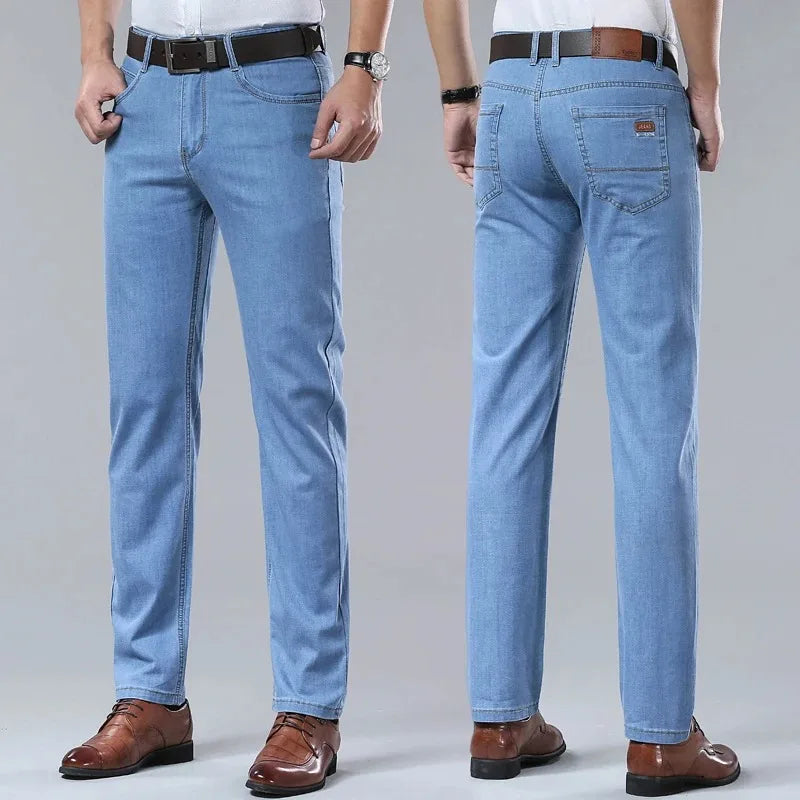 2026 Classic Men Straight Jeans Homme Pantalon Streetwear Soft Black Blue Masculino Denim Mans Pants