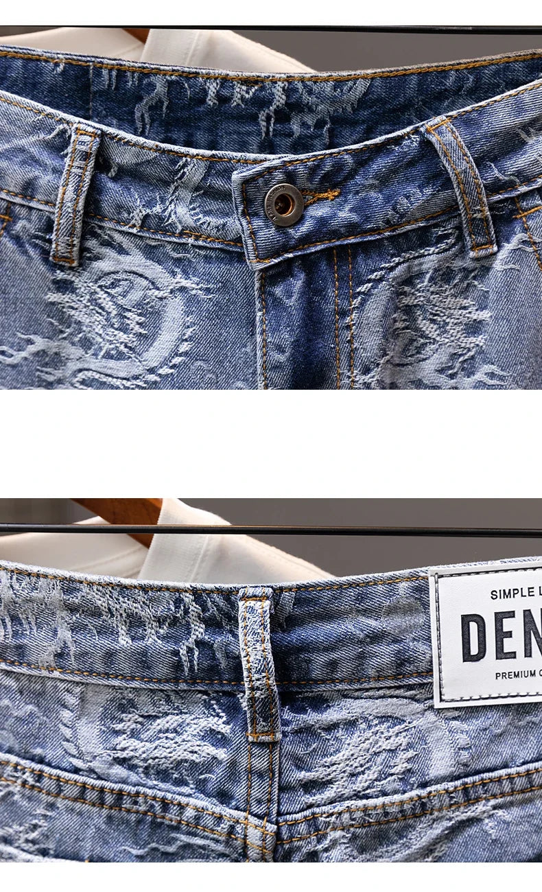 Printed Men's Clothing Denim Shorts Men Summer New Fashion Bermuda Jeans Street Wear Straight Personality Male Short Pants