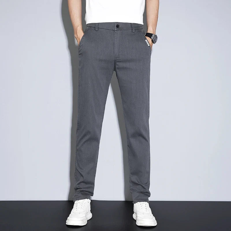Spring Summer Thin Men's Slim Straight Casual Pants Fashion Korean Solid Color Elastic Comfortable Business Gray Trousers