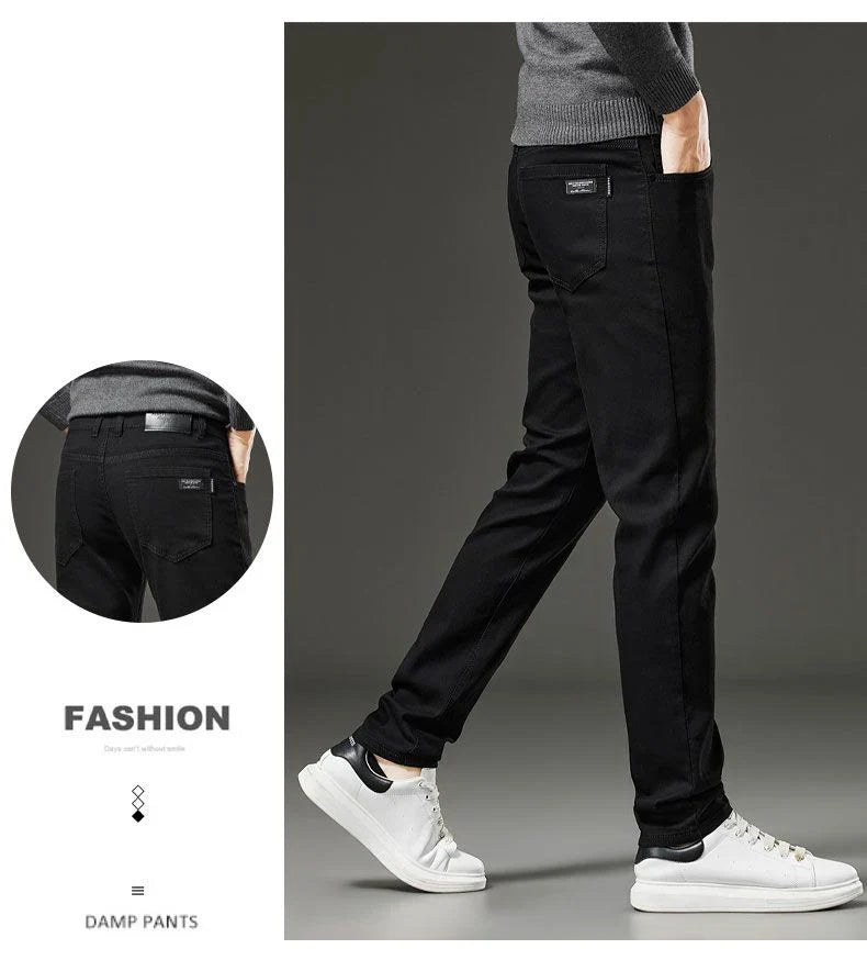 Men's autumn and winter hot jeans elastic small straight leg pants black gray micro elastic zipper fashionable versatile jeans
