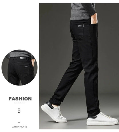 Men's autumn and winter hot jeans elastic small straight leg pants black gray micro elastic zipper fashionable versatile jeans