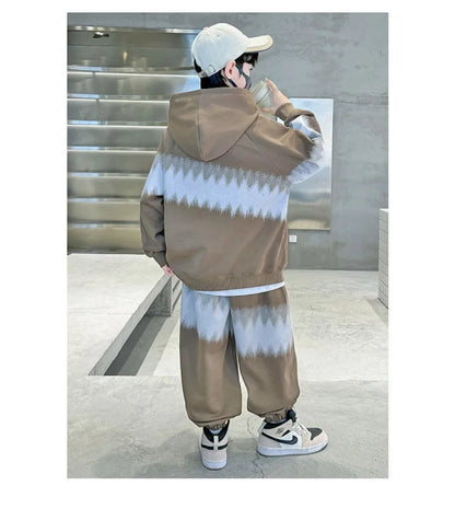 Spring Autumn Boys Contrast Tie Dye Workout Sweatshirt+Sweatpant Sets School Kids 2PCS Tracksuit Children Jogging Outfits 5-16Yr