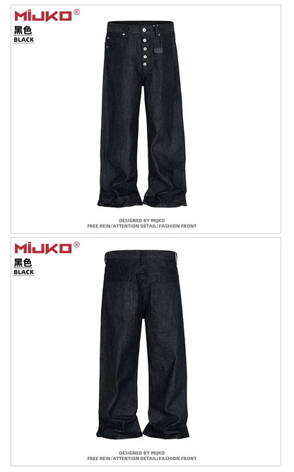 High Street Cleanfit Drak Blue Jeans for Men and Women Straight Vintage Casual Denim Trousers ZJ089