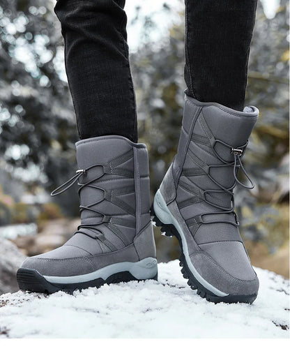 New Winter Men's Shoes Warm Plush Men's Boots High Top Couple Snow Boots Winter Outdoor Anti-Slip Ankle Boots Work Casual Boots