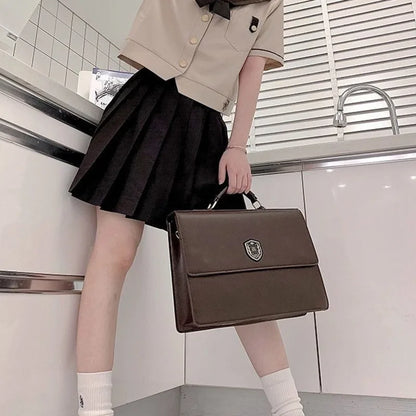 PU Brown Lolita Girls Japanese Handbags Transparent Pocket JK Uniform Student Messenger Bag Y2k Original Harajuku Square Itabags