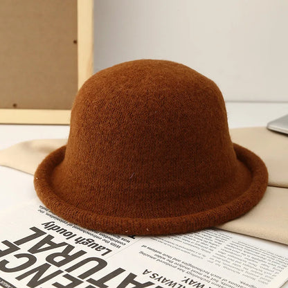 Women Hat Winter Wool Knitted Fedora Small Topper Hat Casual Ladies Solid Color British Top Hat Rolled Brim Official Website
