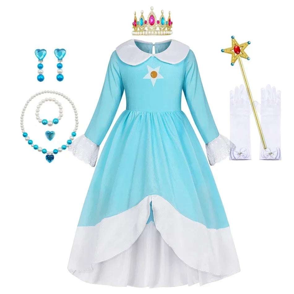 Rosalina Dress Girls Peach Costume Daisy Cosplay Children Birthday Party Carnival Fancy Outfit