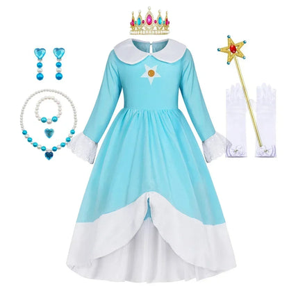 Rosalina Dress Girls Peach Costume Daisy Cosplay Children Birthday Party Carnival Fancy Outfit