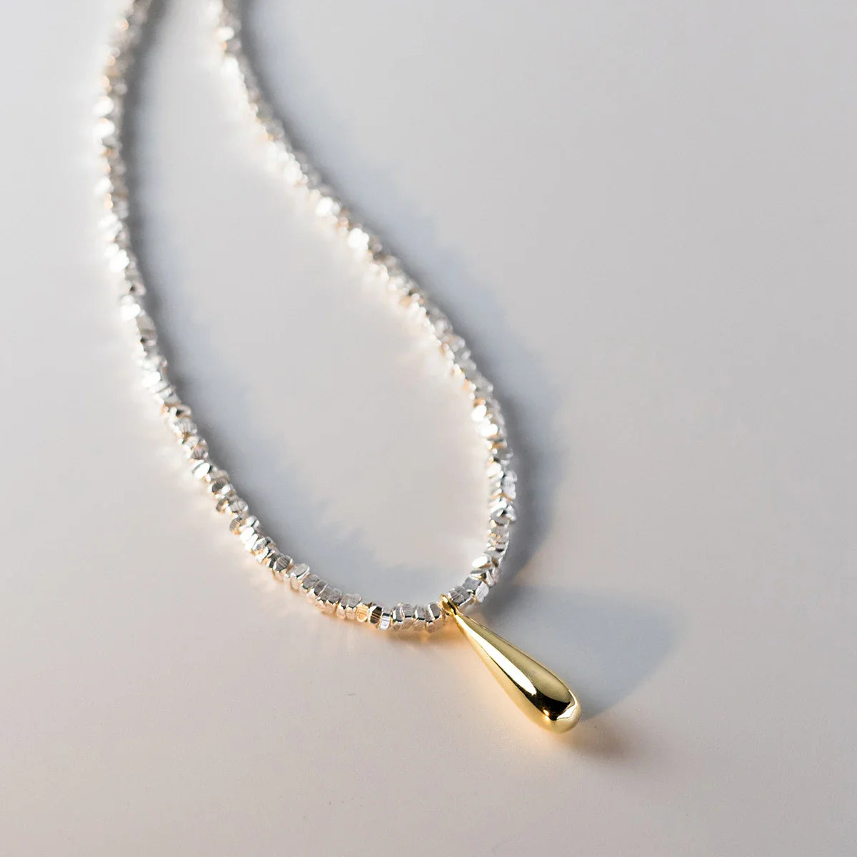 925 Sterling Silver Geometric Fashion Link Chain Necklace Classic Gold Color Water Drop Pendant For Women Fine Jewelry