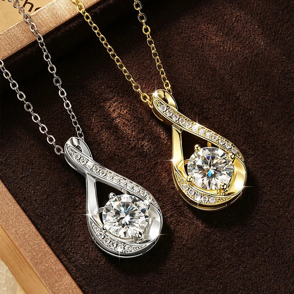 8MM 2.0CT Round Cut Moissanite Necklace 14K Gold Filled Infinity Pendant Necklace for Women Wedding Jewelry Gift