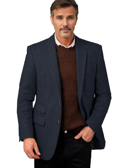 Vintage Men's Herringbone Tweed Blazer Notch Lapel 2 Button Slim Fit Suit Jacket Casual Business for Office Wedding Daily Wear