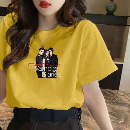 Vampire Diaries Cotton Women Girls Casual Harajuku T-shirt O-neck Short Sleeve Streetwear Ladies Graphic Summer Female T-shirt