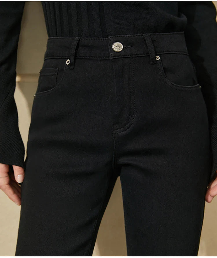 Minimalism Jeans for Women 2025 Autumn Slim Feet Fashion Casual All-match Cotton Slight Strech Ankle-Length Pants 12514004