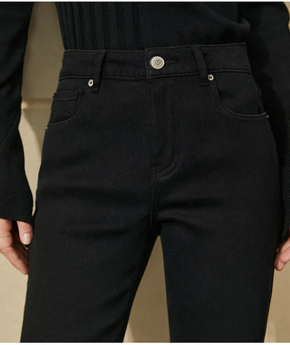 Minimalism Jeans for Women 2025 Autumn Slim Feet Fashion Casual All-match Cotton Slight Strech Ankle-Length Pants 12514004
