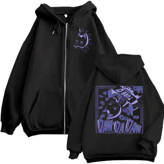 Anime Dandadan Turbo Granny Double Sided Print Zipper Hoodie Japanese Manga Style Zip Up Sweatshirts Men Women Casual Pullovers