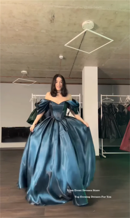 Modern Turquoise Evening Dresses Off The Shoulder A-Line Formal Prom Dresses Shiny Long Birthday Party Gowns Customized