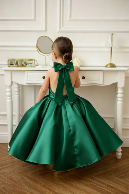 Satin Flower Girl Dress Mini Bridal Wedding Dress Kids Ball Gown 1st Communion Frock Pageant Gown Vestidos De Noiva Customized