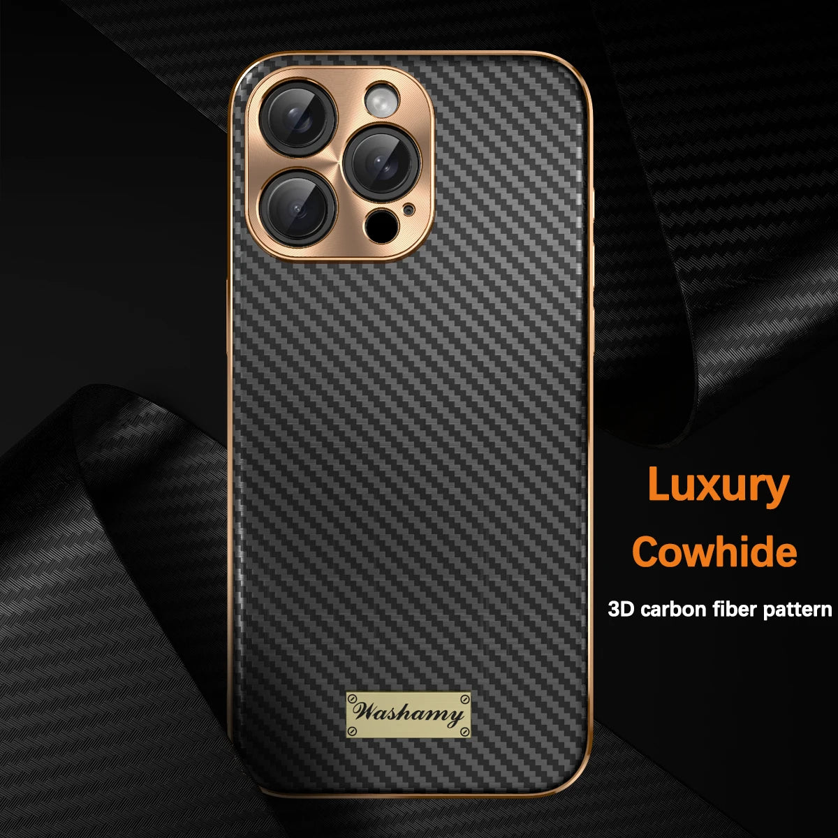 Luxury Plating Leather Carbon Fiber Texture Phone Case For iPhone 17 16 15 14 13 Pro Max Plus 17Air Alloy Lens Shockproof Cover