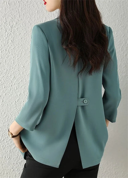 Women Solid Blazers Coat Fashion Slim Suits Female Casual Three-Quarter Sleeve Chic Tops Thin Office Lady Blazer Spring Summer