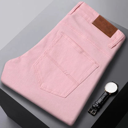 New High Quality Men's Trend Yellow Red White Jeans 2024 Spring Autumn Male High Waist Casual Pants Classic Brand Denim Trousers
