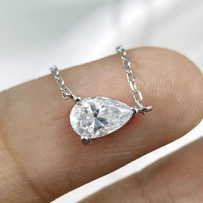 18k Plated 1CT 2CT 3CT Pear Cut Moissanite Necklace for Women Classic Lab Diamond Pendant GRA  Sterling Silver 925 Chain