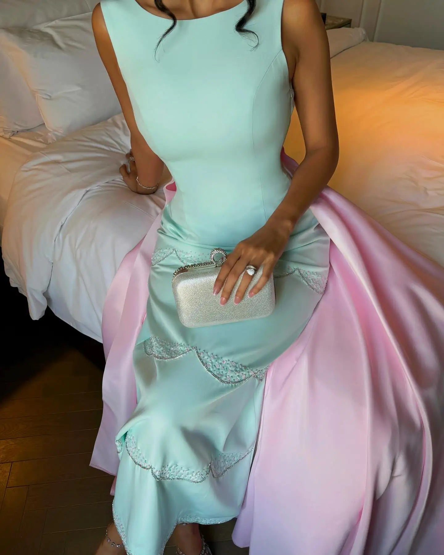 Mermaid Evening Dresses O-Neck Pink Tailing Ankle-Length Party Dress Spaghetti Strap Formal Prom Gowns Customized