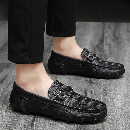 Luxury New Genuine Leather Men Shoes Thick Bottom Crocodile Style Moccasins Mens Loafers Fashion Male Flat Classic Driving Shoes