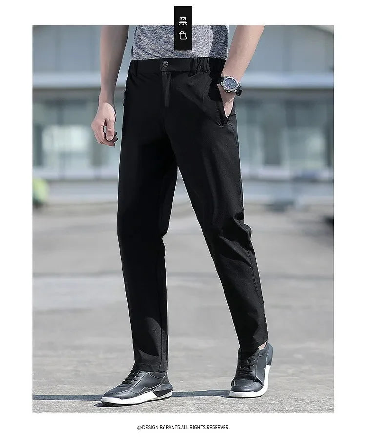 Ice Silk Men's Summer Pants Elastic Waist Straight Leg Trouser Male Quick Dry Big Size Large Plus Stretch 6XL 7XL Work Outdoor