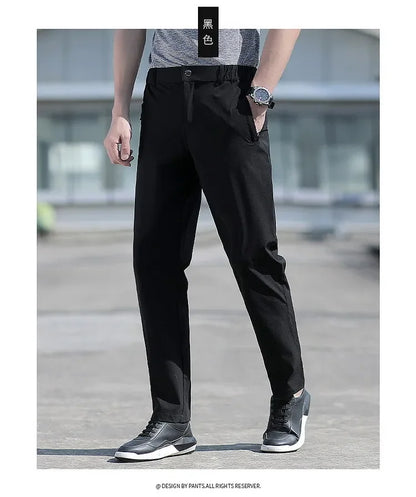 Ice Silk Men's Summer Pants Elastic Waist Straight Leg Trouser Male Quick Dry Big Size Large Plus Stretch 6XL 7XL Work Outdoor