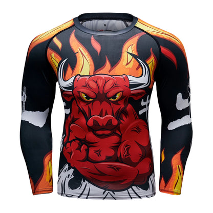 Men's Jiu Jitsu Kimono Rashguard MMA T-shirt Animal Print Compression Shirts Sport Tops Bjj Kickboxing Muay Thai Sport Boxing