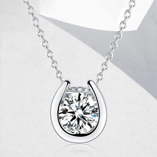 U-type Horseshoe Pendant Moissanite Necklace Certified 1CT D-Color VVS1 Lab Diamond 925 Sterling Silver Chain For Women Jewelry