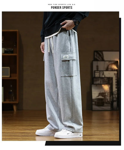 2026 New in Wide Leg Pants Men Autumn Straight Elastic Waist Baggy Cargo Trouser Male Relaxed Streetwear Sweatpant Plus Size Big