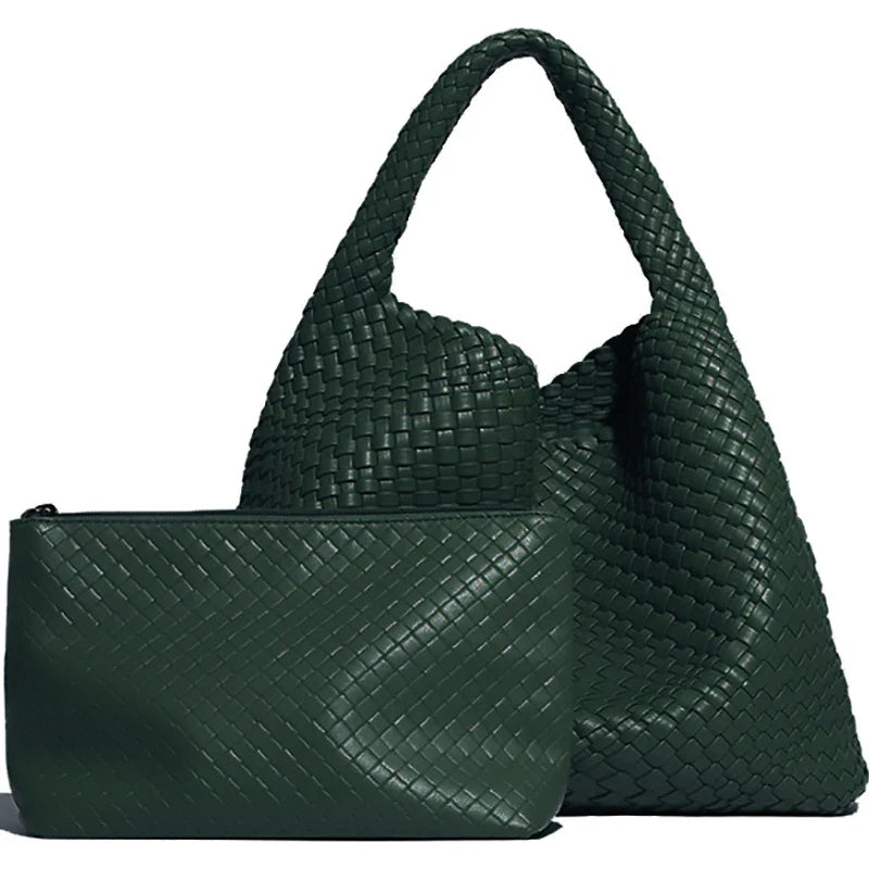 Woven Tote Bag for Women Large Woven Handbag Soft Leather Shoulder Bag Work Shopper Summer Beach Travel Tote Bag with Purse