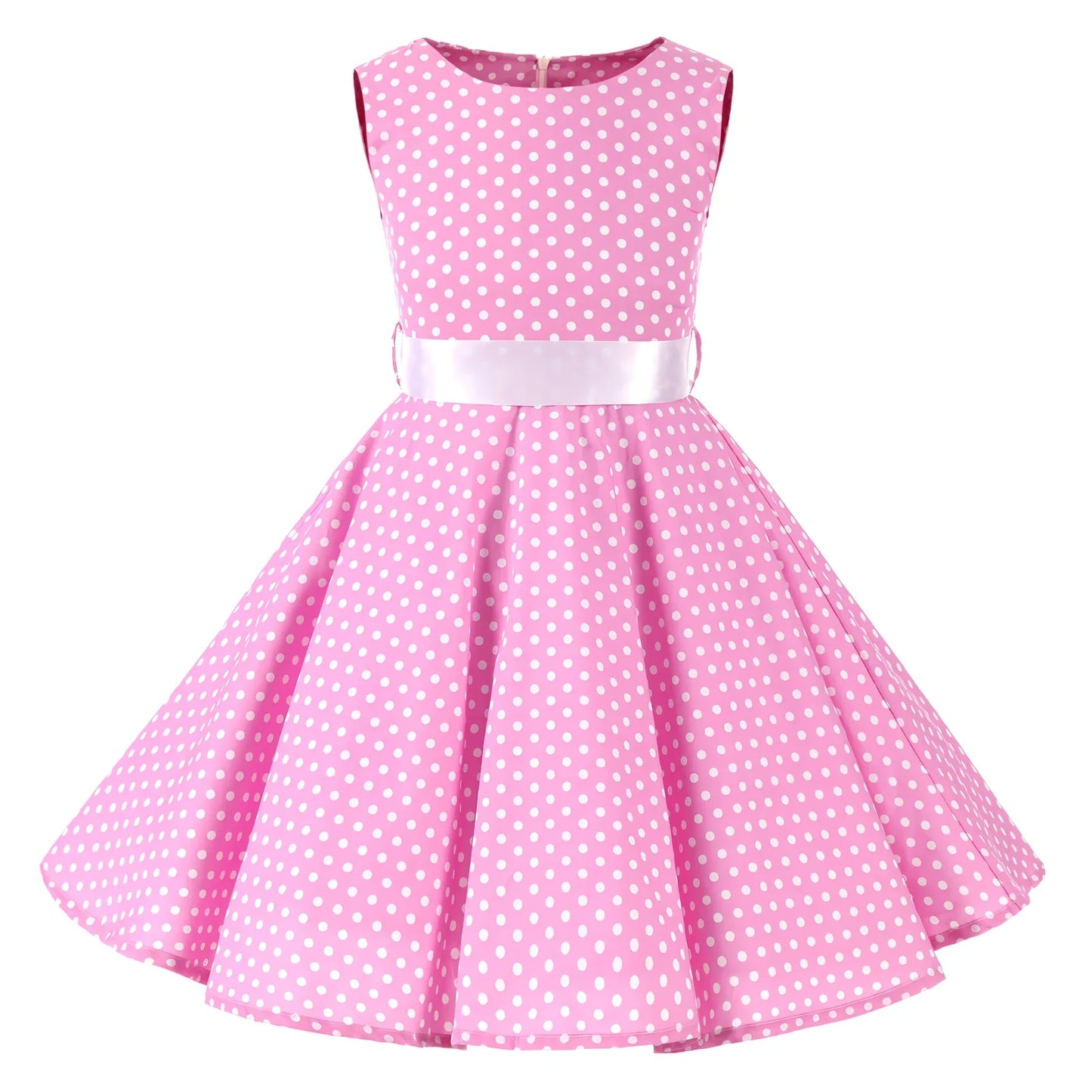 Girl's Retro Dress,Summer Princess Sleeveless Polka Dots Cotton Lightthin Romantic Floral 50s Vintage Dress Party Wedding Daliy