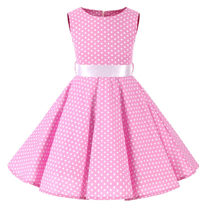 Girl's Retro Dress,Summer Princess Sleeveless Polka Dots Cotton Lightthin Romantic Floral 50s Vintage Dress Party Wedding Daliy