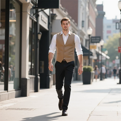Deep V Neck Men's Linen Men's Vest Slim Fit Single Breasted Men's Waistcoat Summer Suits Vest For Wedding
