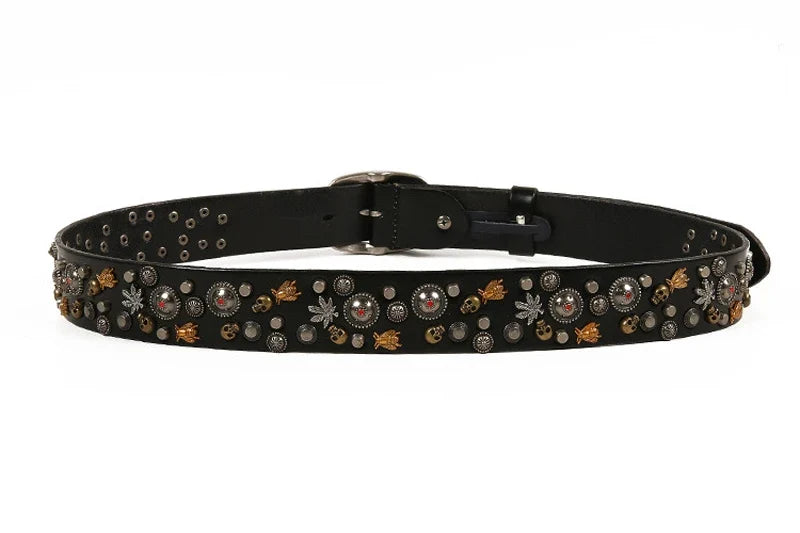 3.8CM Male Top Layer Luxury Designers Cowskin Genuine Leather Belts Men Alloy Pin Buckle Rivets Belt Casual Belt for Jeans